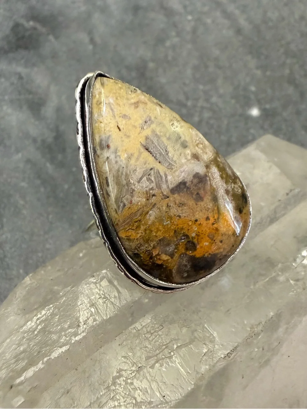 Genuine Bumblebee Jasper Gemstone Statement Ring 9.5